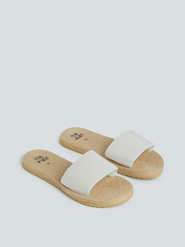 LUNA BLU Off-White Ribbed-Patterned Slides